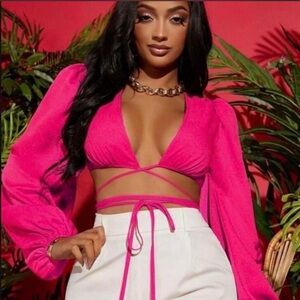Shein Elegant Pink Wrap Top